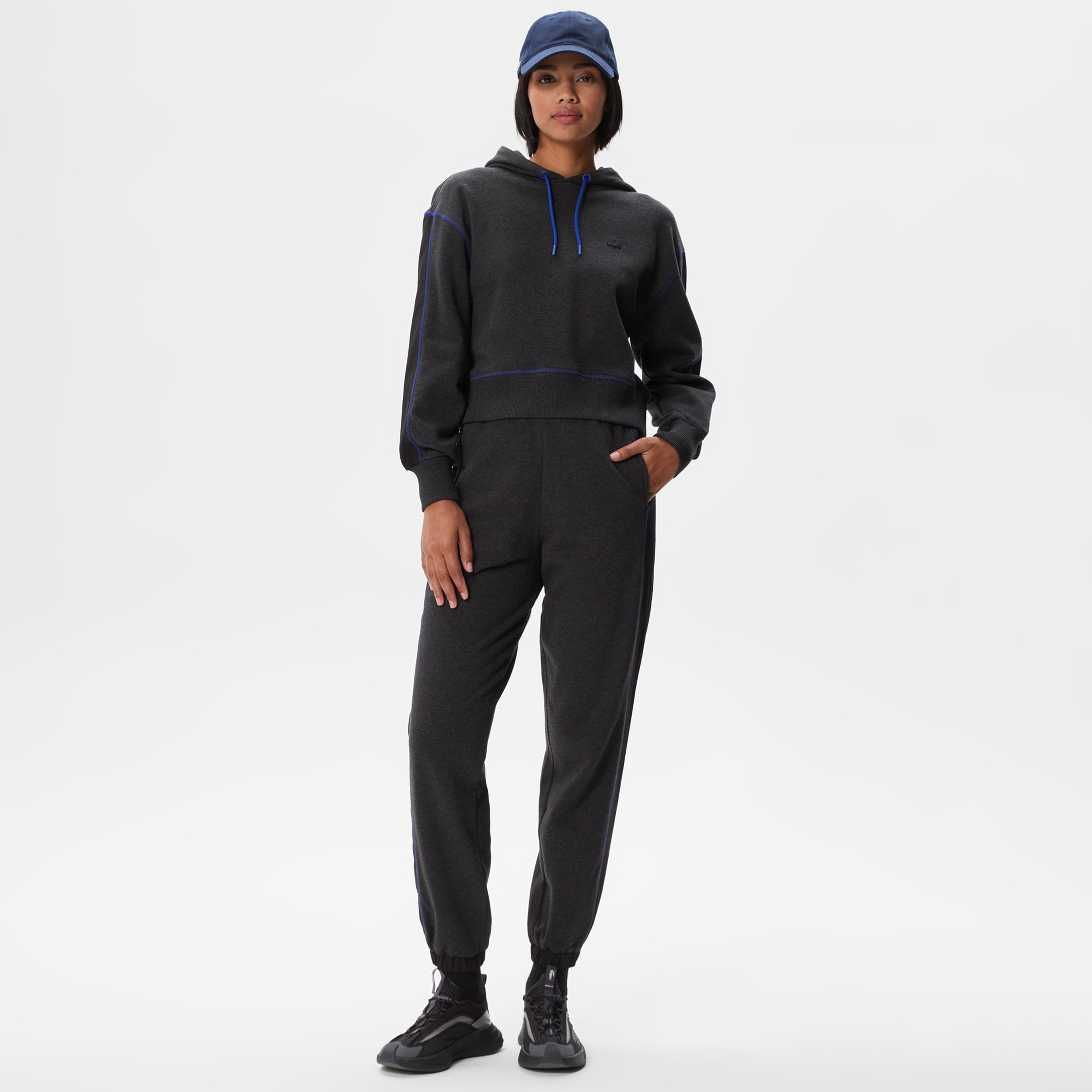 Kadın Relaxed Fit Kapüşonlu Renk Bloklu Siyah Sweatshirt