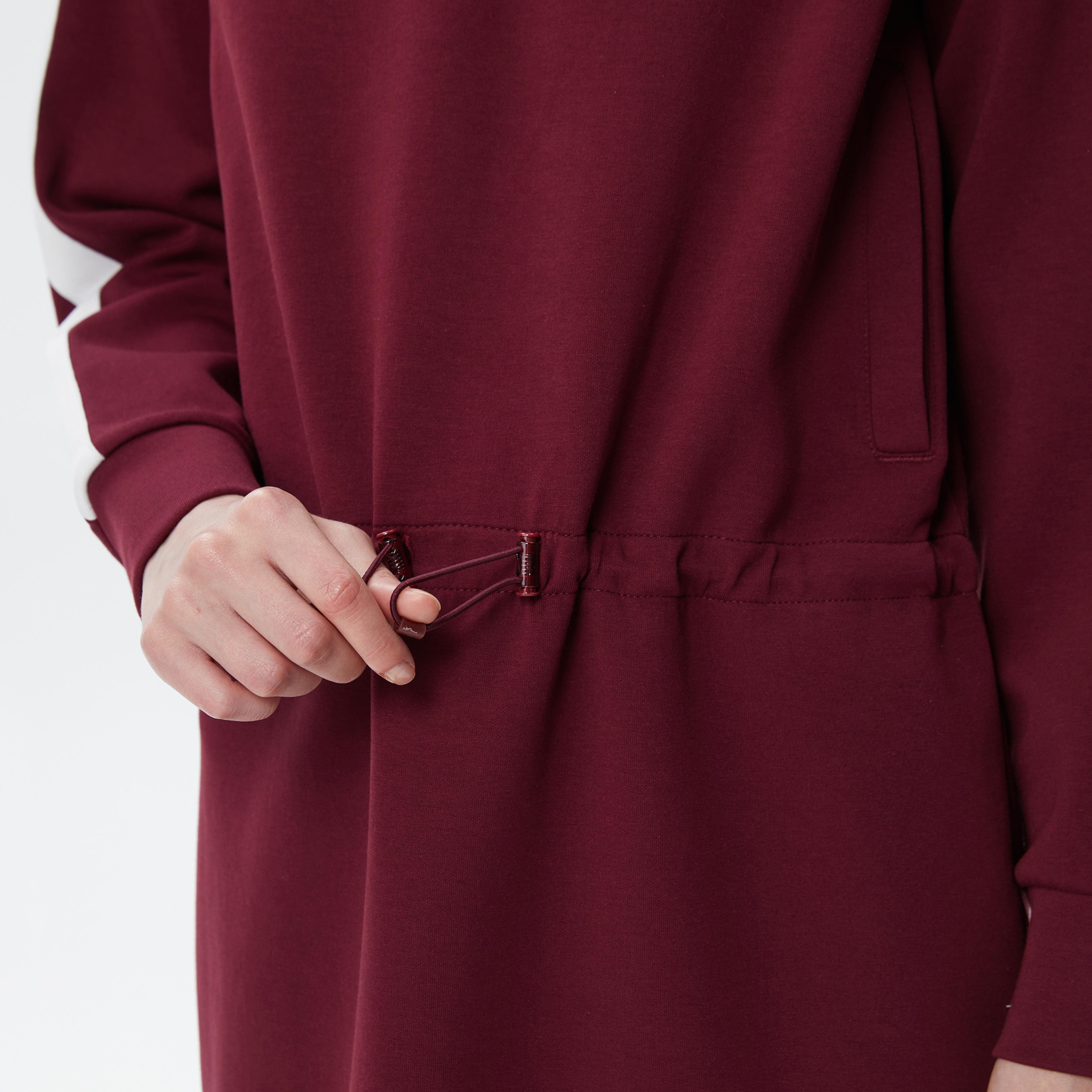 Kadın Loose Fit Uzun Kollu Dik Yaka Baskılı Bordo Elbise Kadın Loose Fit Uzun Kollu Dik Yaka Baskılı Bordo Elbise