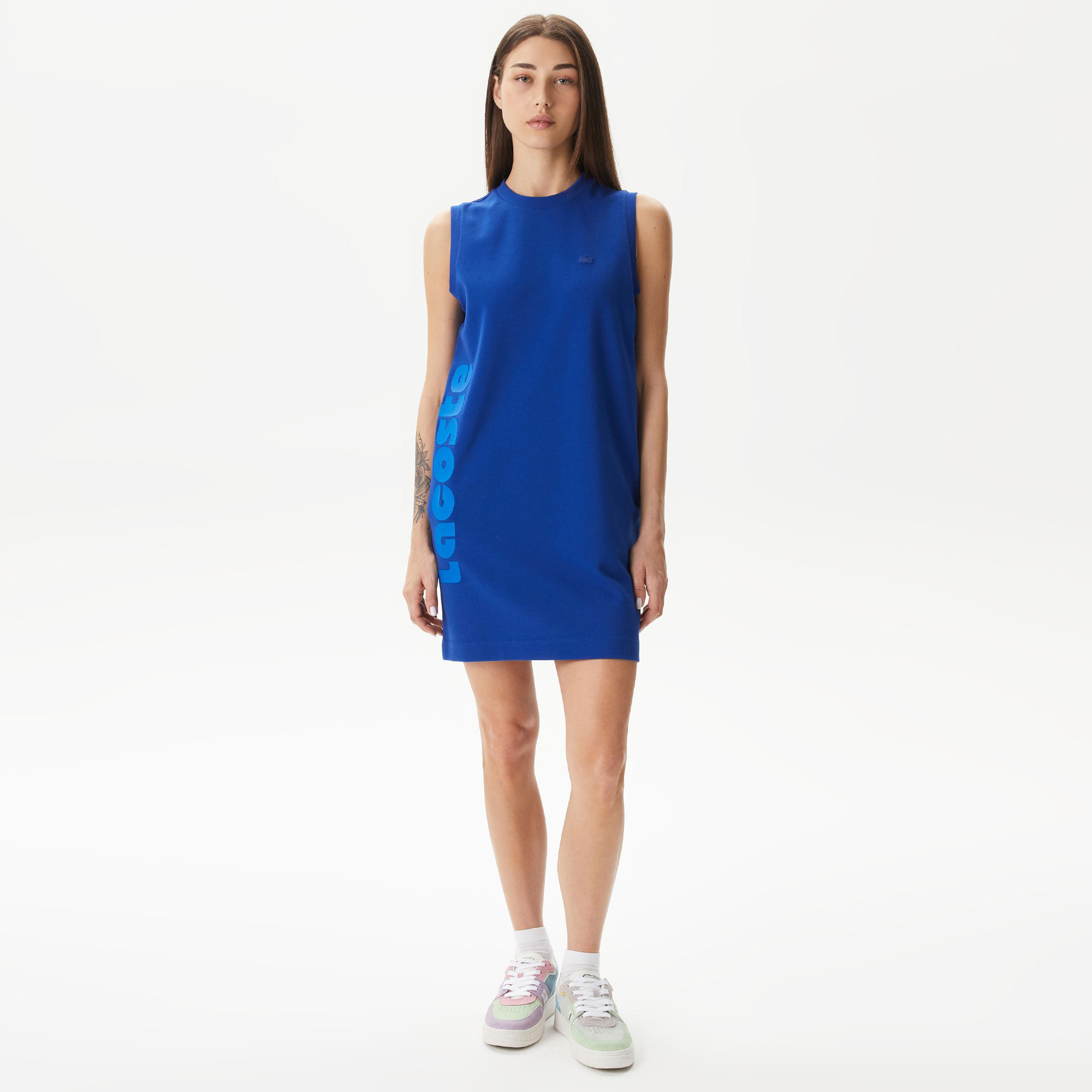 Kadın Straight Fit Kolsuz Baskılı Mavi Elbise Kadın Straight Fit Kolsuz Baskılı Mavi Elbise