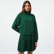 Kadın Flare Fit Uzun Kollu Yarım Fermuarlı Yaka Koyu Yeşil Elbise Kadın Flare Fit Uzun Kollu Yarım Fermuarlı Yaka Koyu Yeşil Elbise